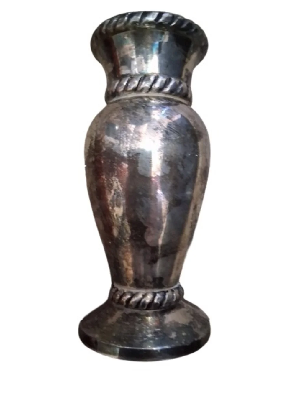 This is a Pottery Barn silver plated twist vase.